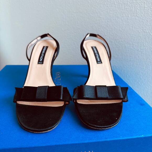 Adrienne Vittadini Black Satin Bow Detail Sling Back Heel Size 7 - Picture 2 of 13